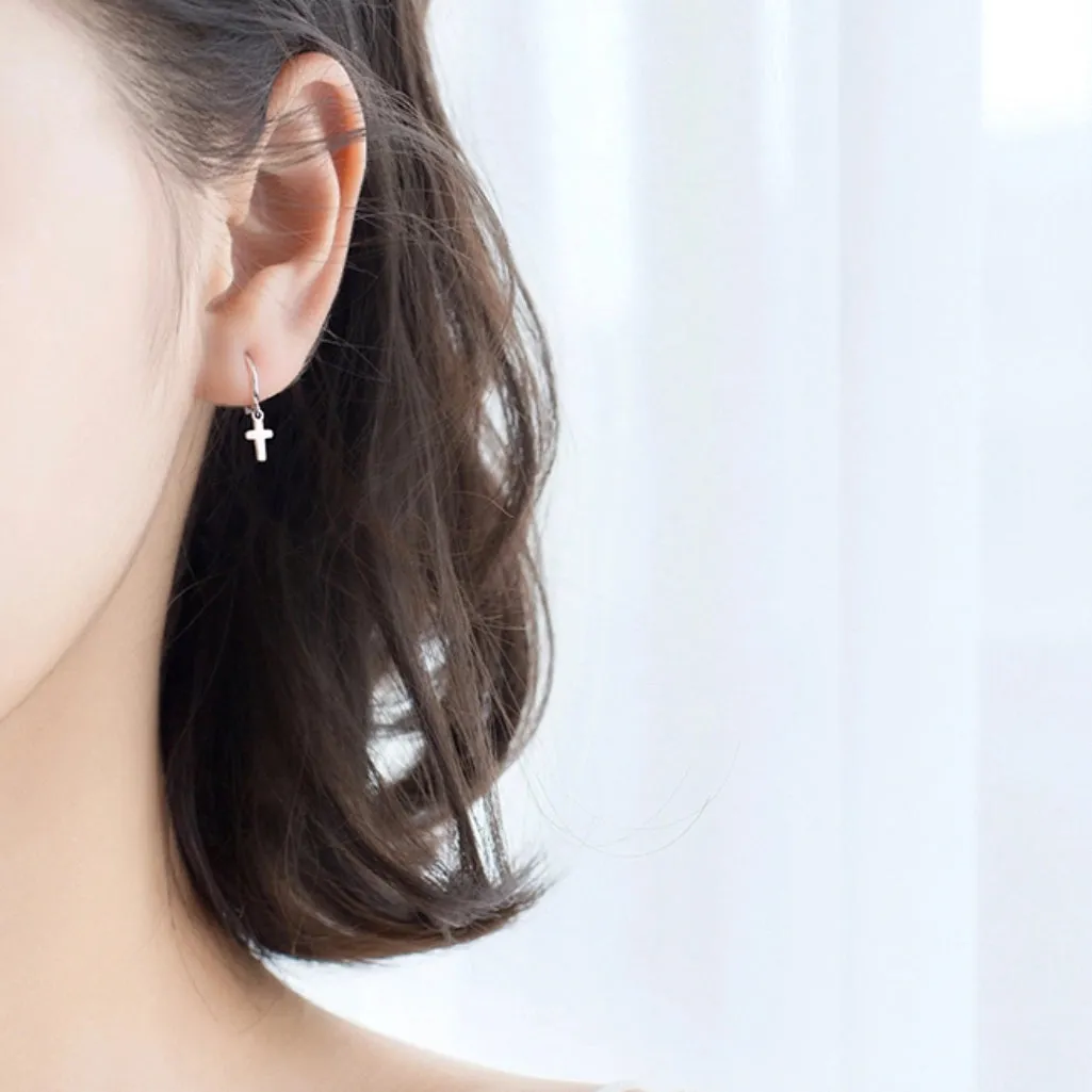 Cross Drop Huggies Earrings-SH026