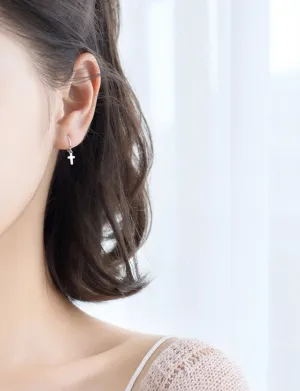 Cross Drop Huggies Earrings-SH026