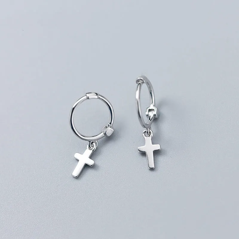 Cross Drop Huggies Earrings-SH026