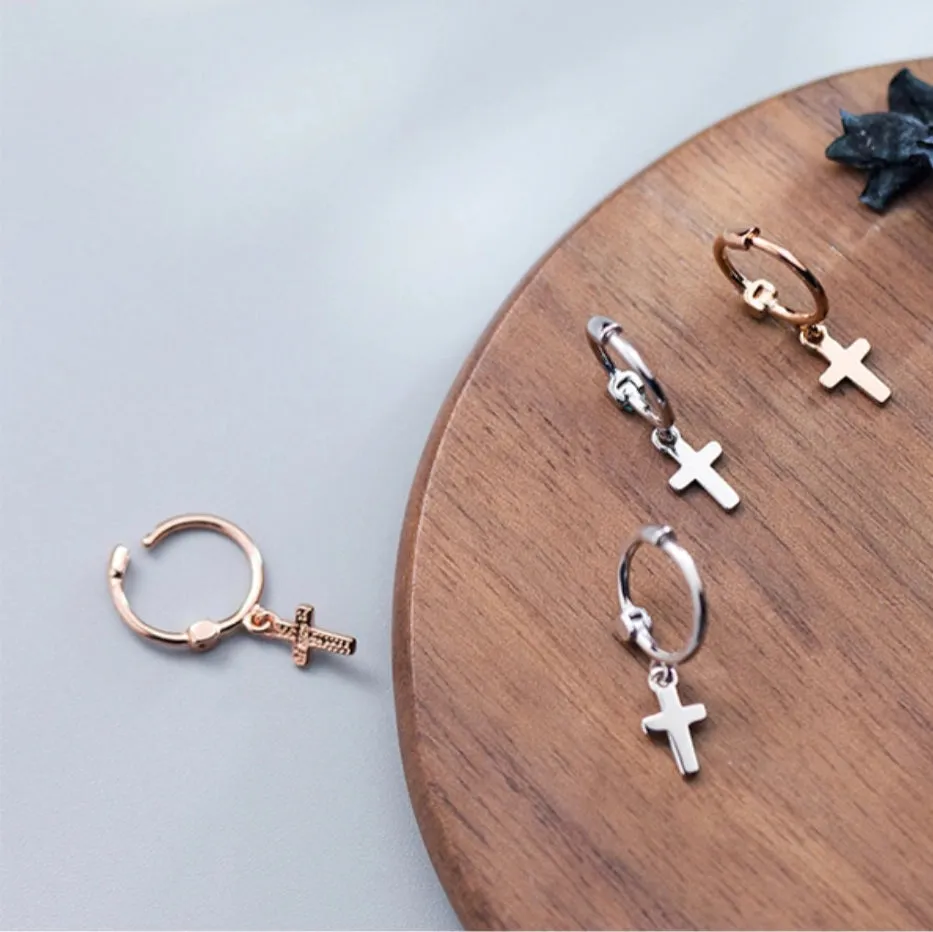 Cross Drop Huggies Earrings-SH026