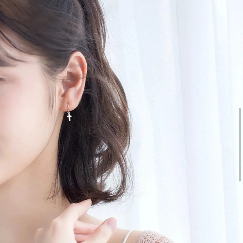 Cross Drop Huggies Earrings-SH026