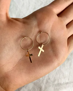 Cross Hoop Earrings  - 14k Yellow Gold Fill