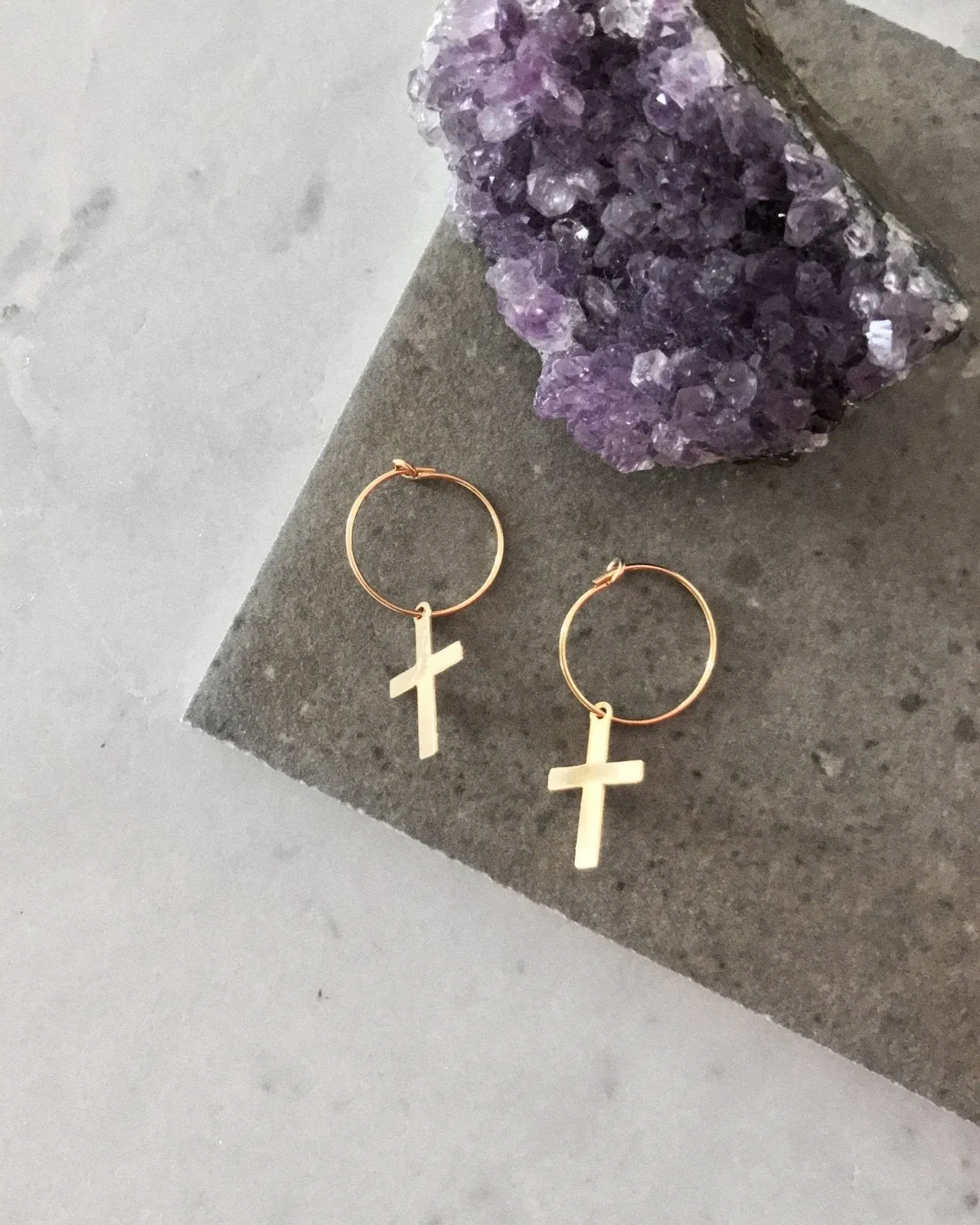 Cross Hoop Earrings  - 14k Yellow Gold Fill