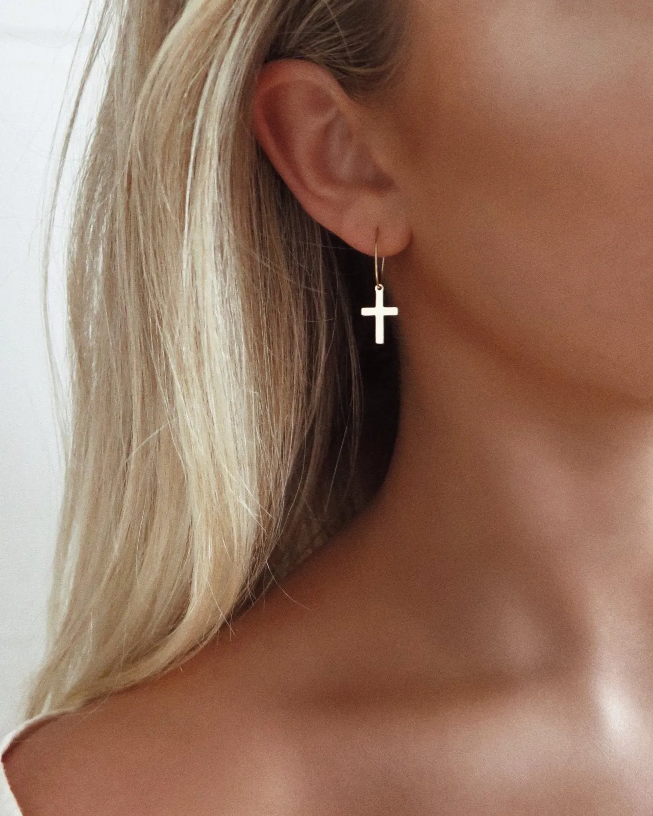 Cross Hoop Earrings  - 14k Yellow Gold Fill