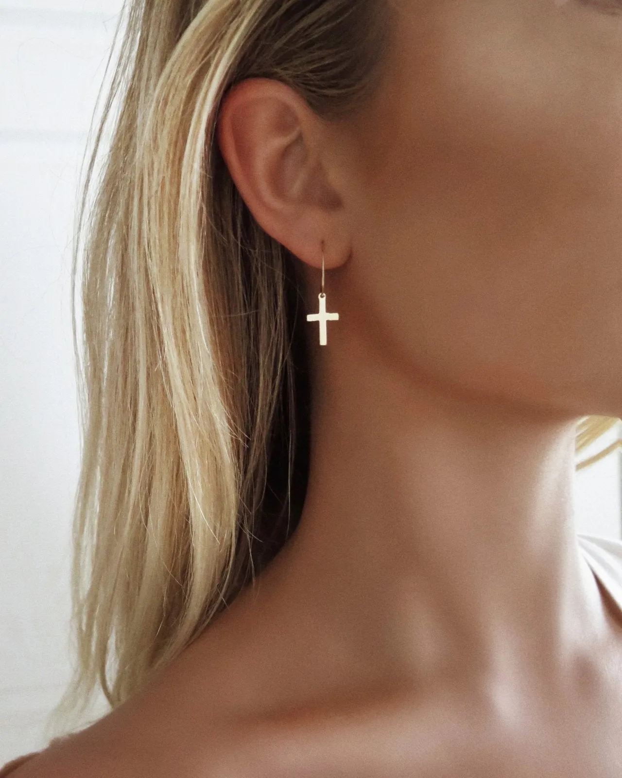 Cross Hoop Earrings  - 14k Yellow Gold Fill