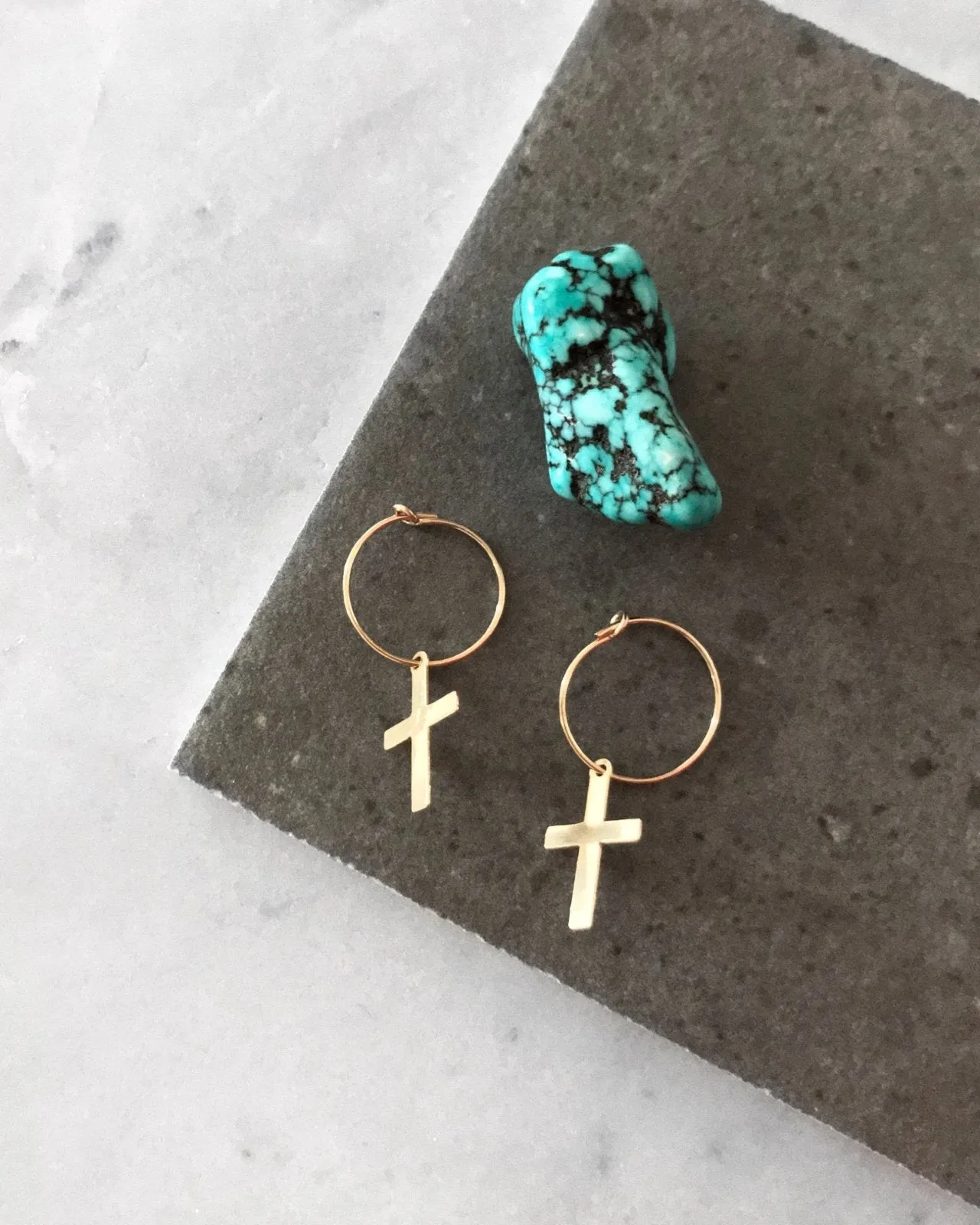 Cross Hoop Earrings  - 14k Yellow Gold Fill