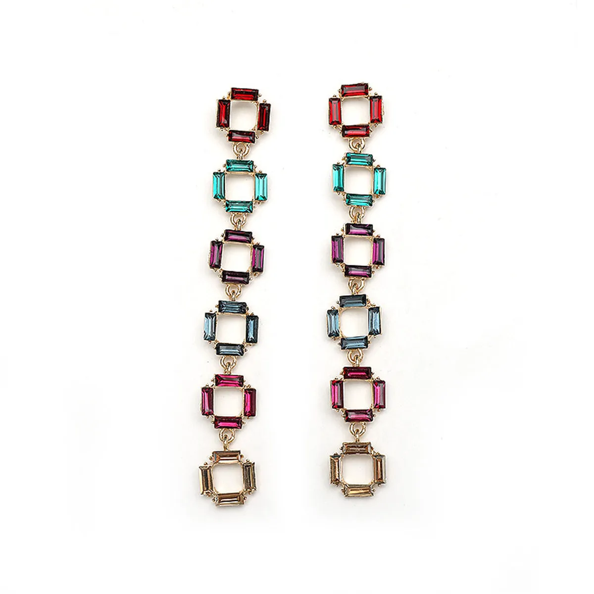 Crystal & 18K Gold-Plated Multicolor Link Drop Earrings