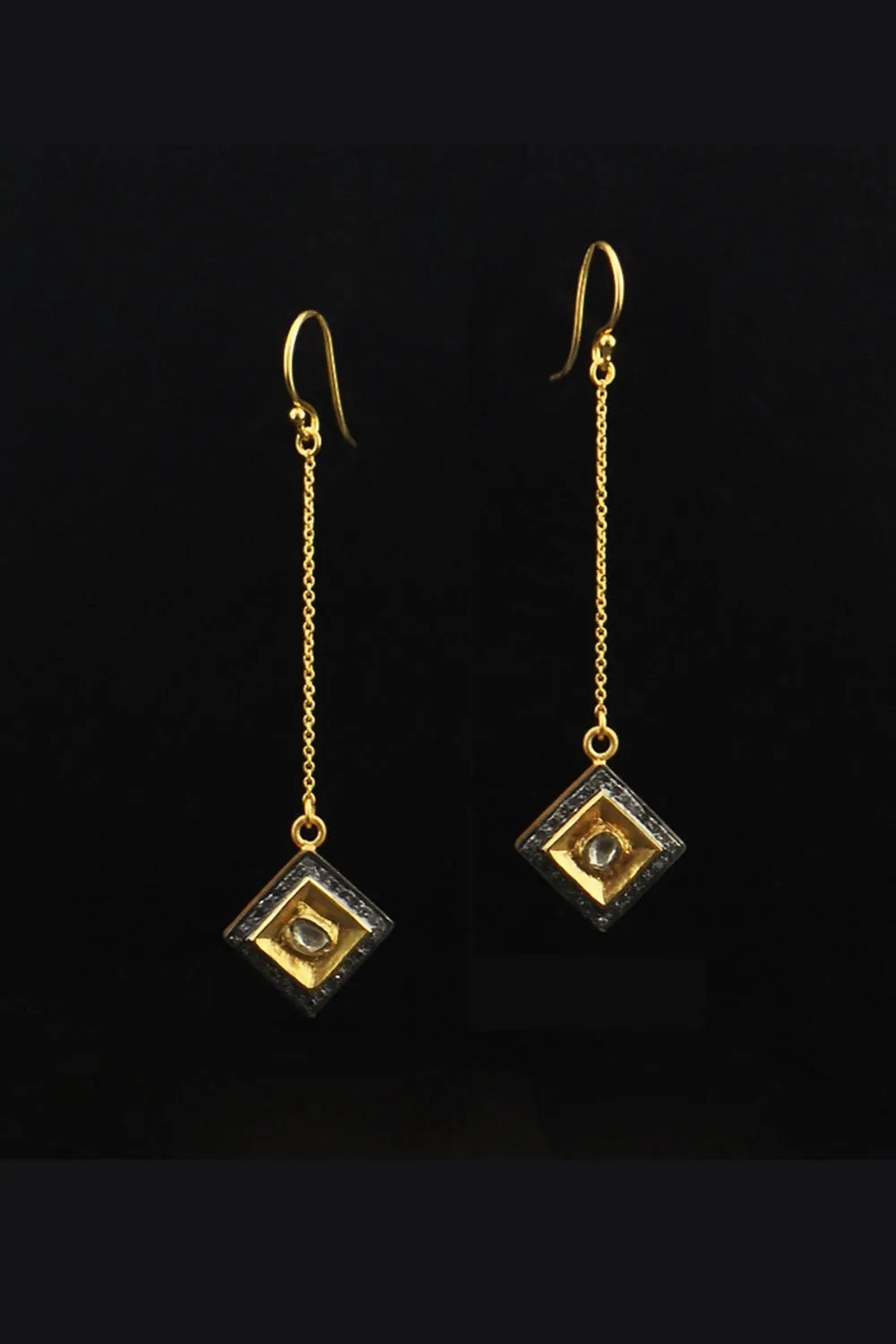 Cubic Diamonds and Gold Long Dangle Drop Earrings | Sivalya