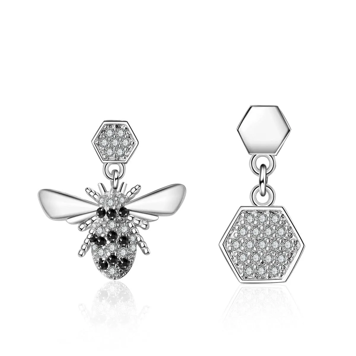Cubic Zirconia & Silver-Plated Bee & Honeycomb Drop Earrings