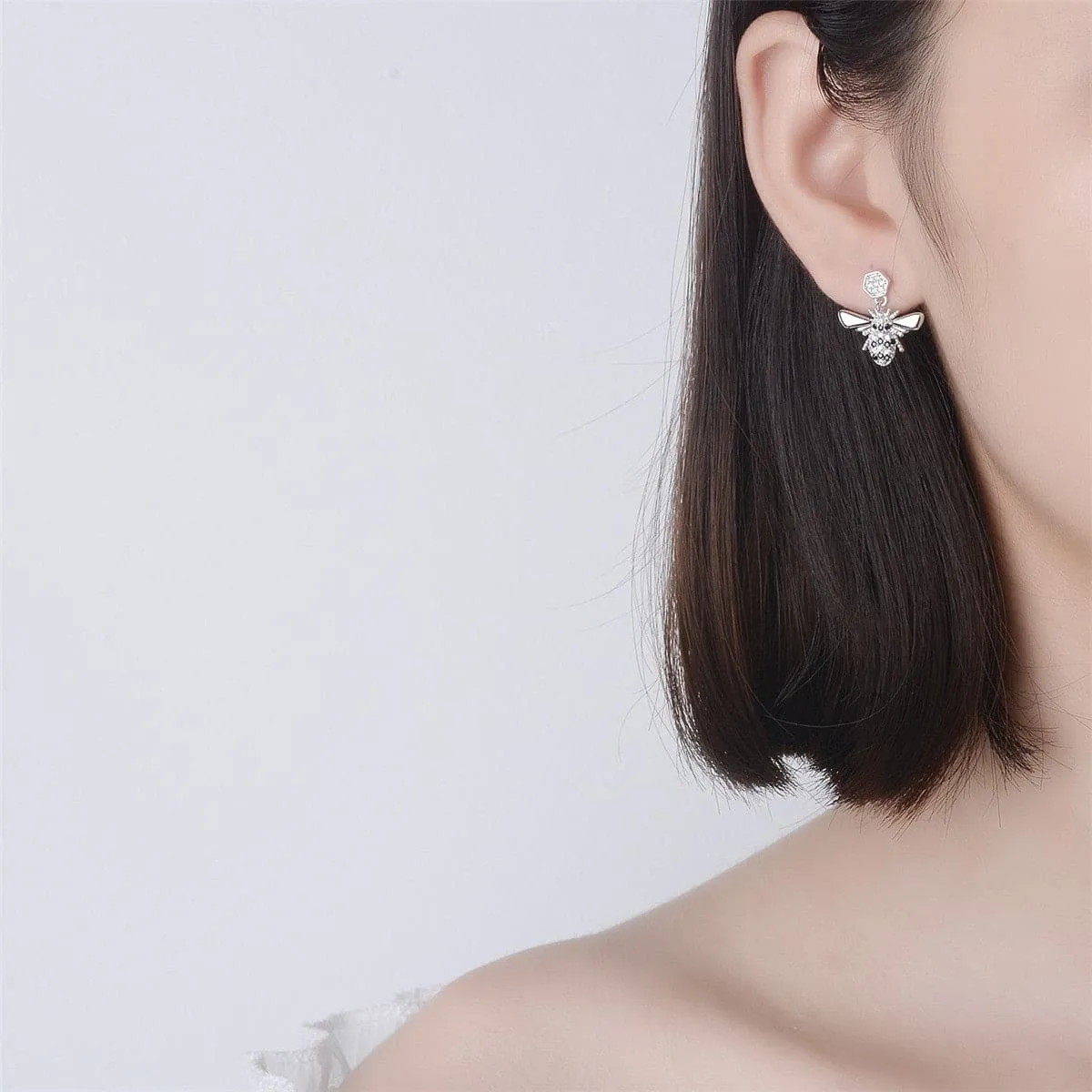 Cubic Zirconia & Silver-Plated Bee & Honeycomb Drop Earrings
