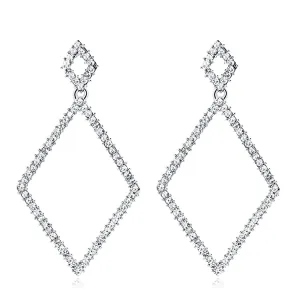 Cubic Zirconia & Silver-Plated Rhombus Open Drop Earrings