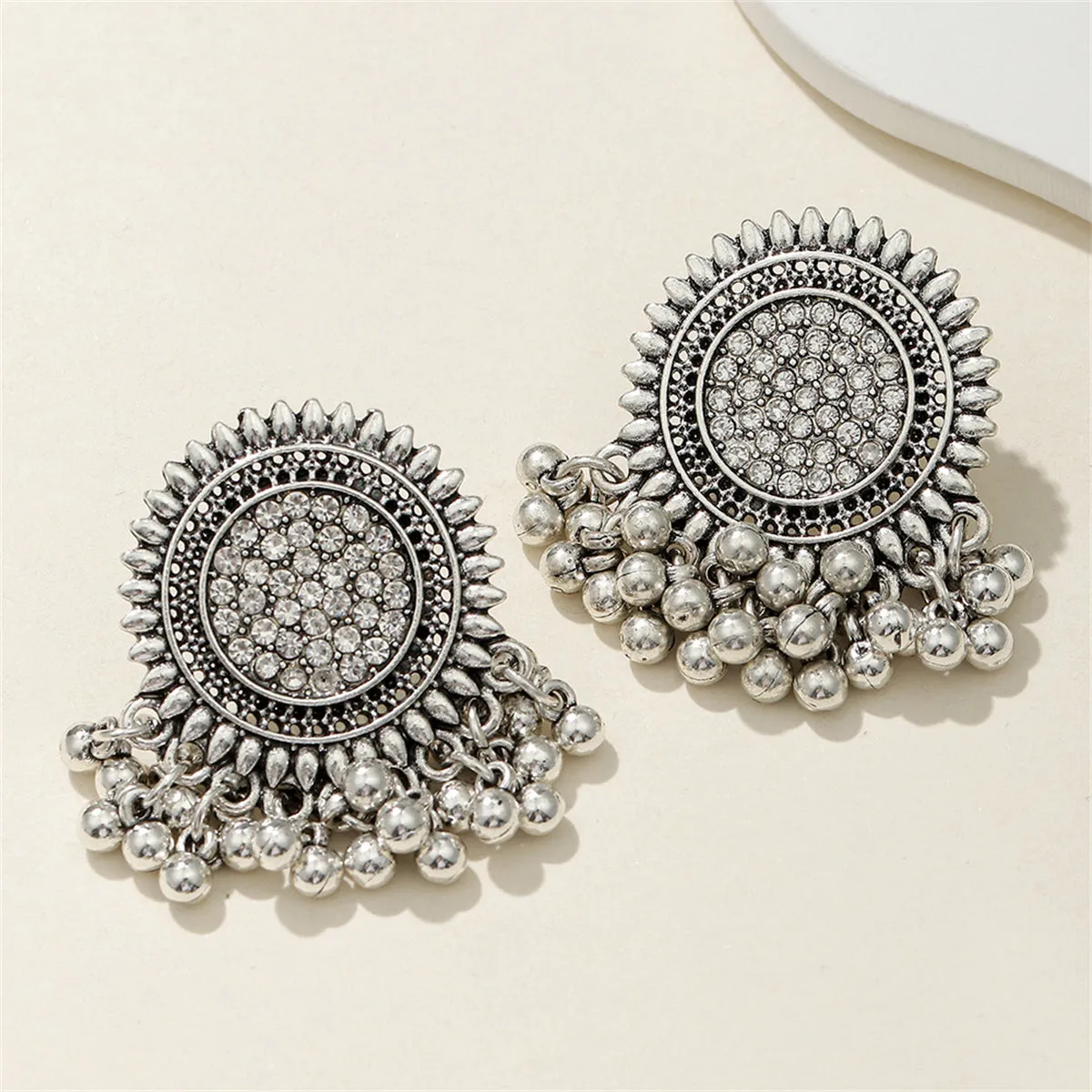 Cubic Zirconia & Silver-Plated Sunflower Bead Tassel Drop Earrings