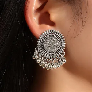 Cubic Zirconia & Silver-Plated Sunflower Bead Tassel Drop Earrings