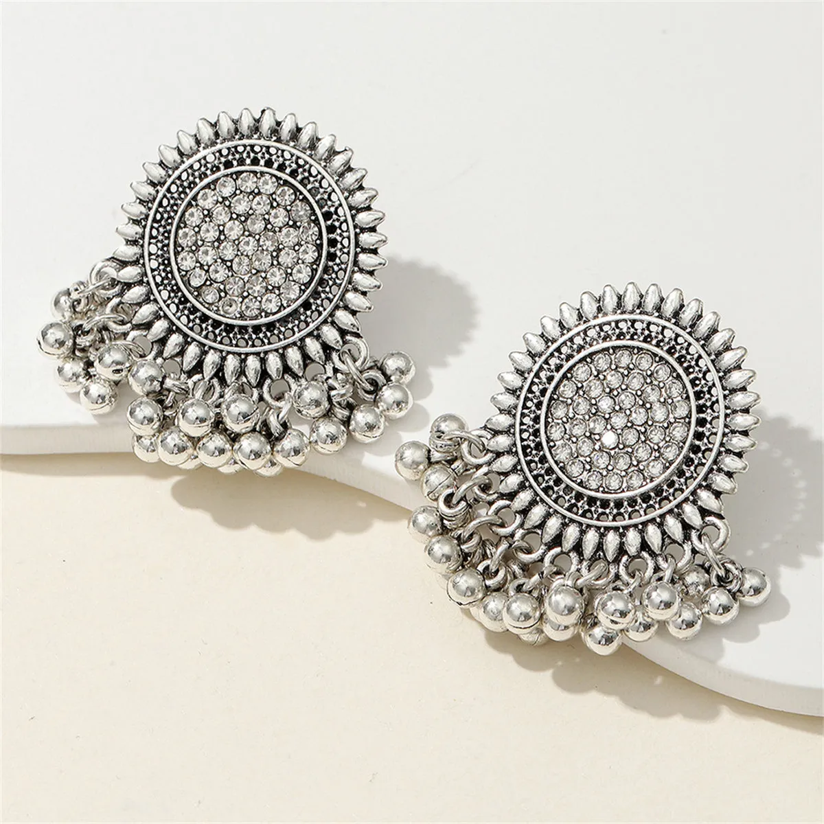 Cubic Zirconia & Silver-Plated Sunflower Bead Tassel Drop Earrings