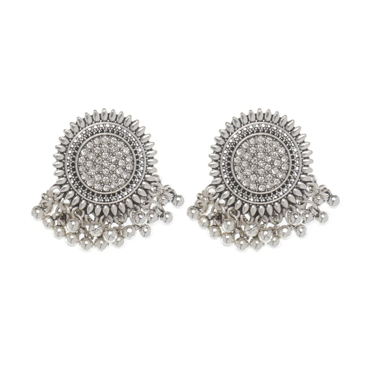 Cubic Zirconia & Silver-Plated Sunflower Bead Tassel Drop Earrings