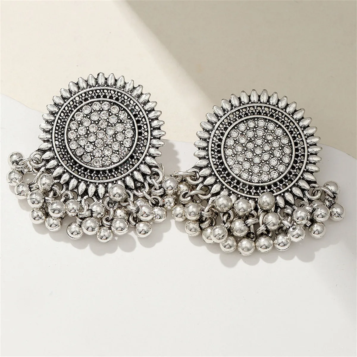Cubic Zirconia & Silver-Plated Sunflower Bead Tassel Drop Earrings