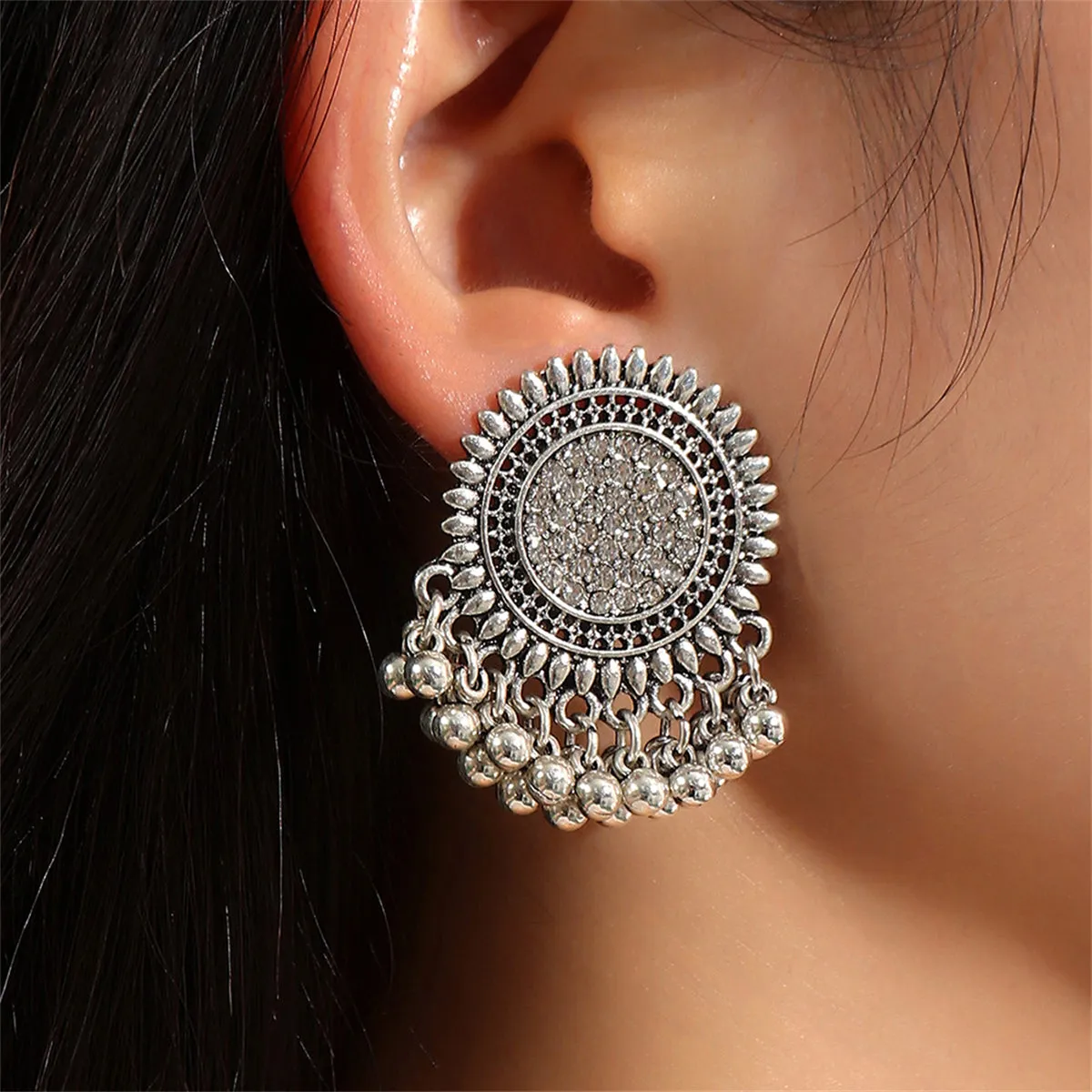 Cubic Zirconia & Silver-Plated Sunflower Bead Tassel Drop Earrings