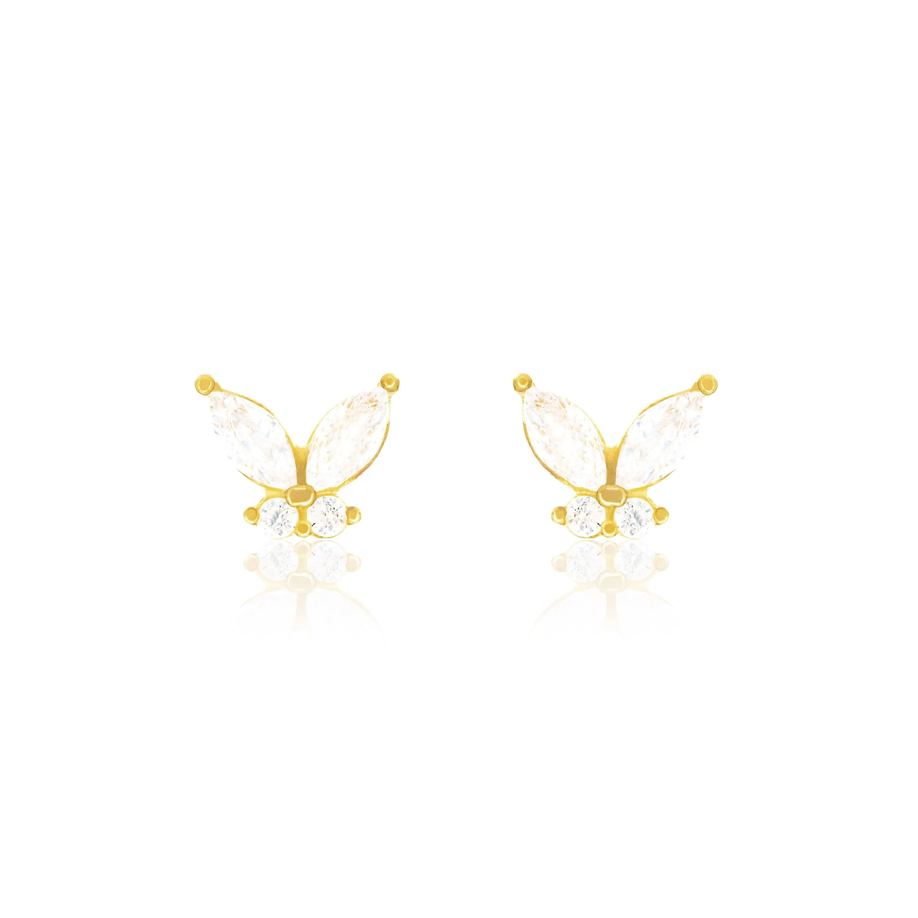 Cubic Zirconia Marquise And Round Butterfly Stud Earrings - Gold White