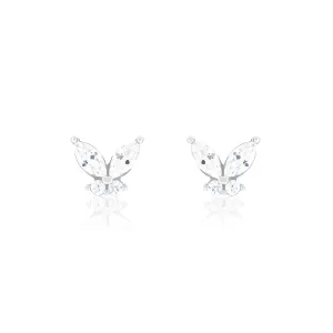 Cubic Zirconia Marquise And Round Butterfly Stud Earrings - Silver White