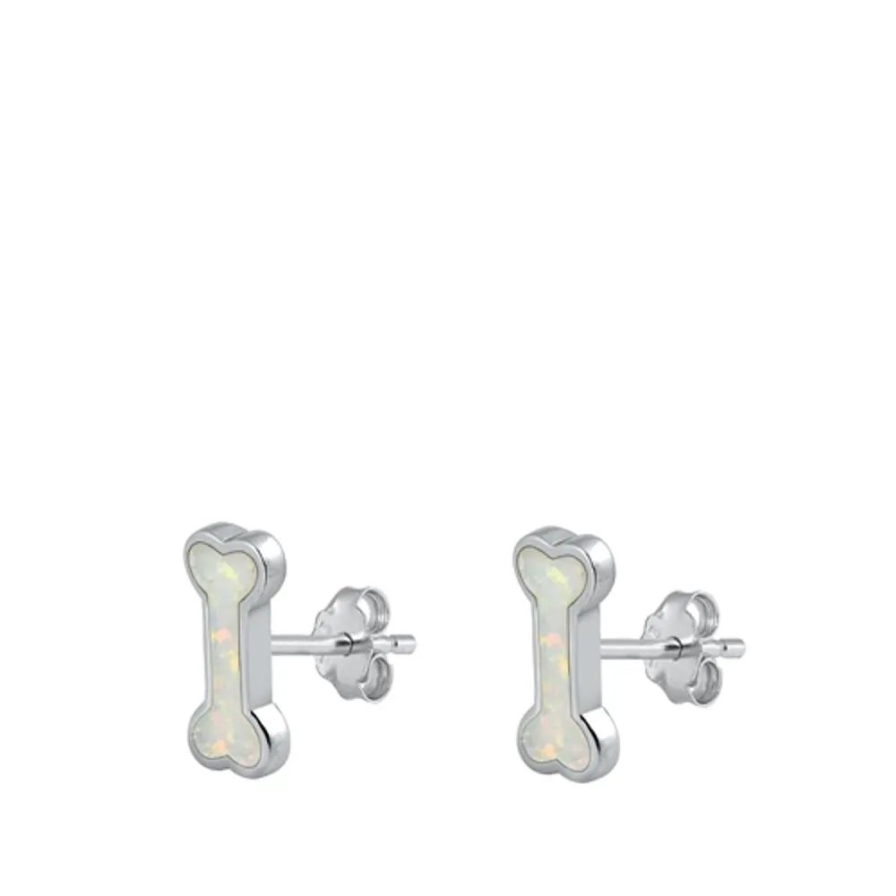 Cute Sterling Silver Dog Bone White Opal Stud High Polished Earrings 925 New