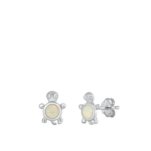 Cute White Opal Sea Turtle Stud Earrings High Polished Sterling Silver 925 New