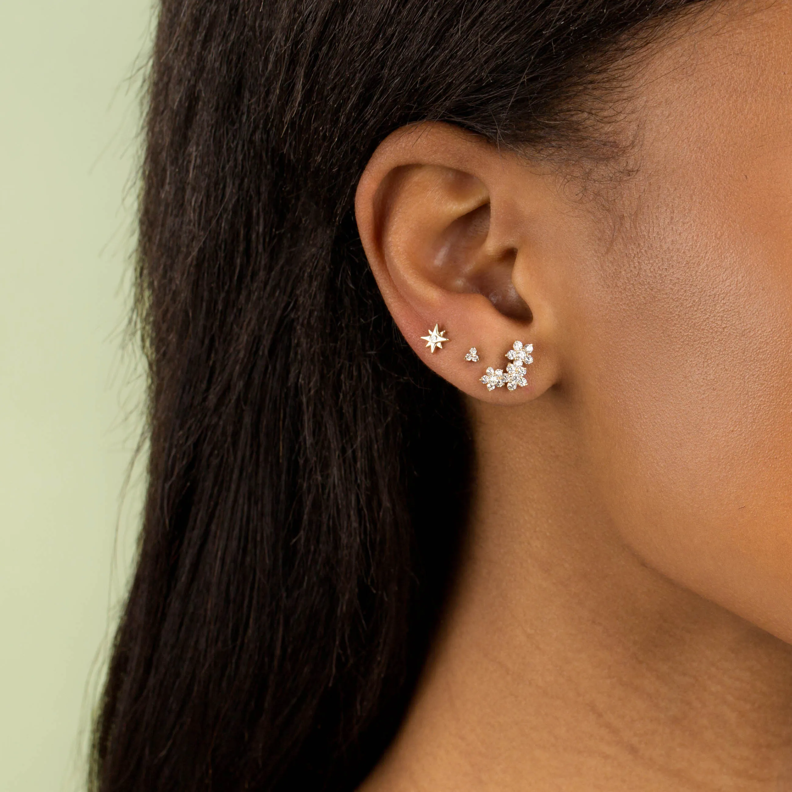 CZ Colored Flower Cluster Stud Earring 14K