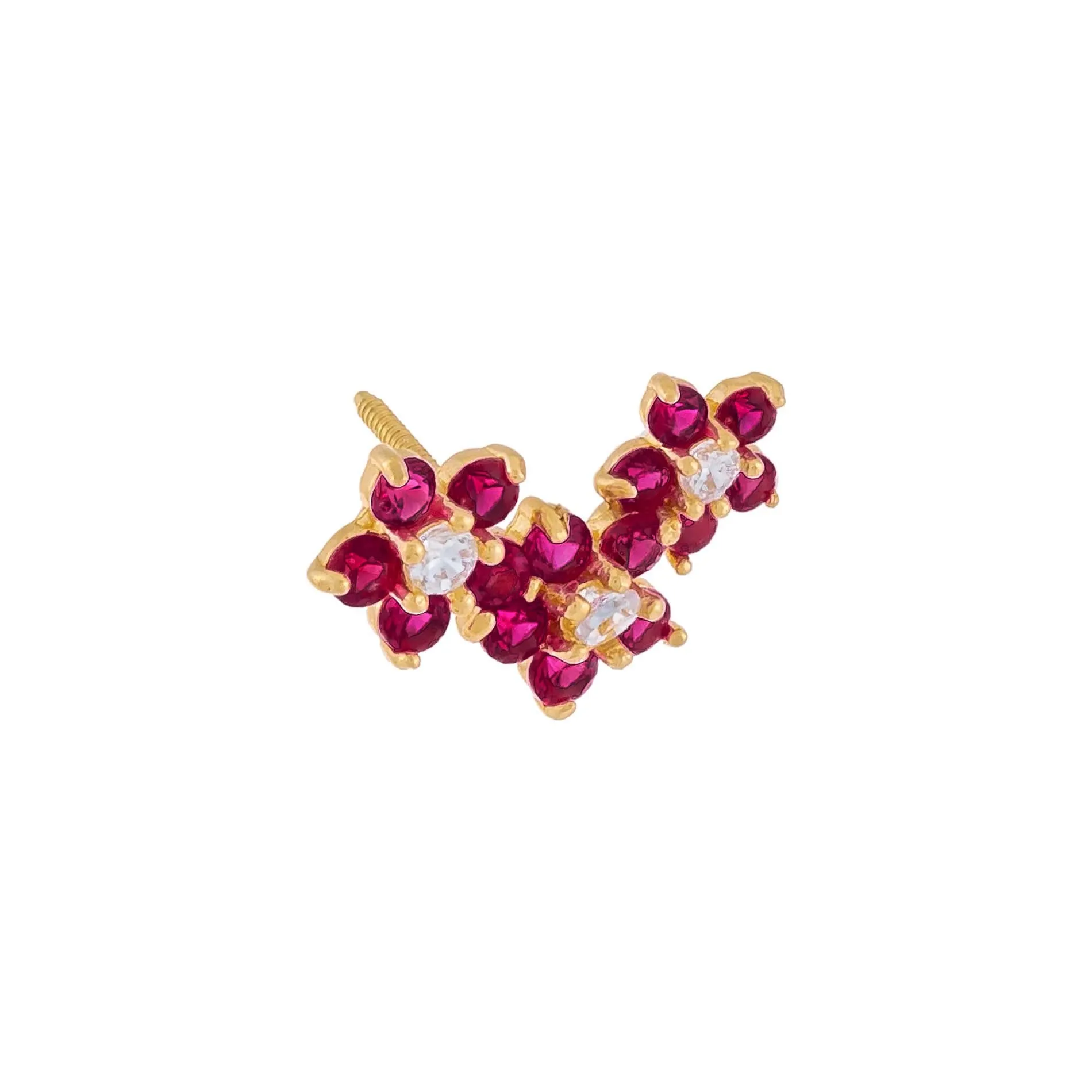 CZ Colored Flower Cluster Stud Earring 14K