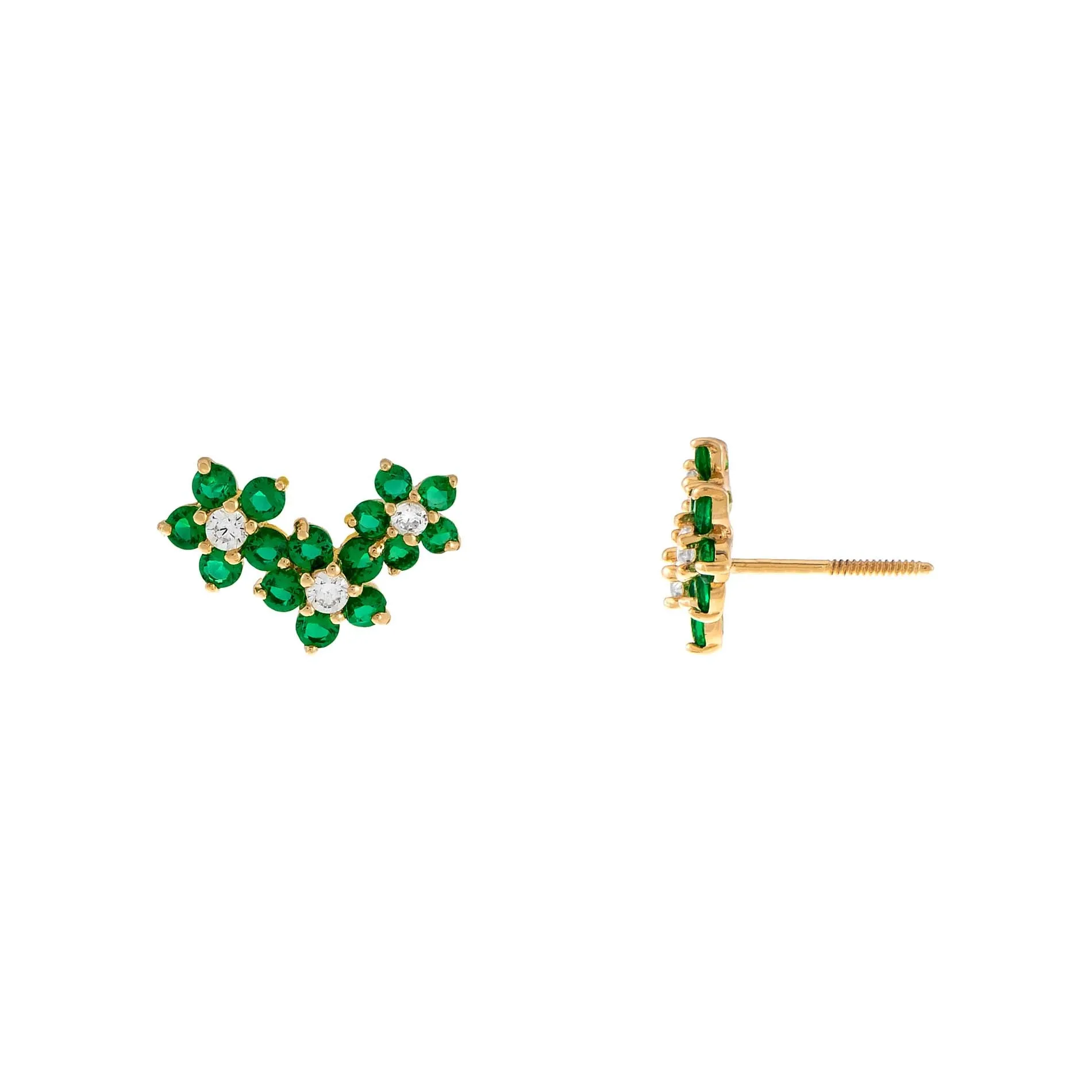CZ Colored Flower Cluster Stud Earring 14K