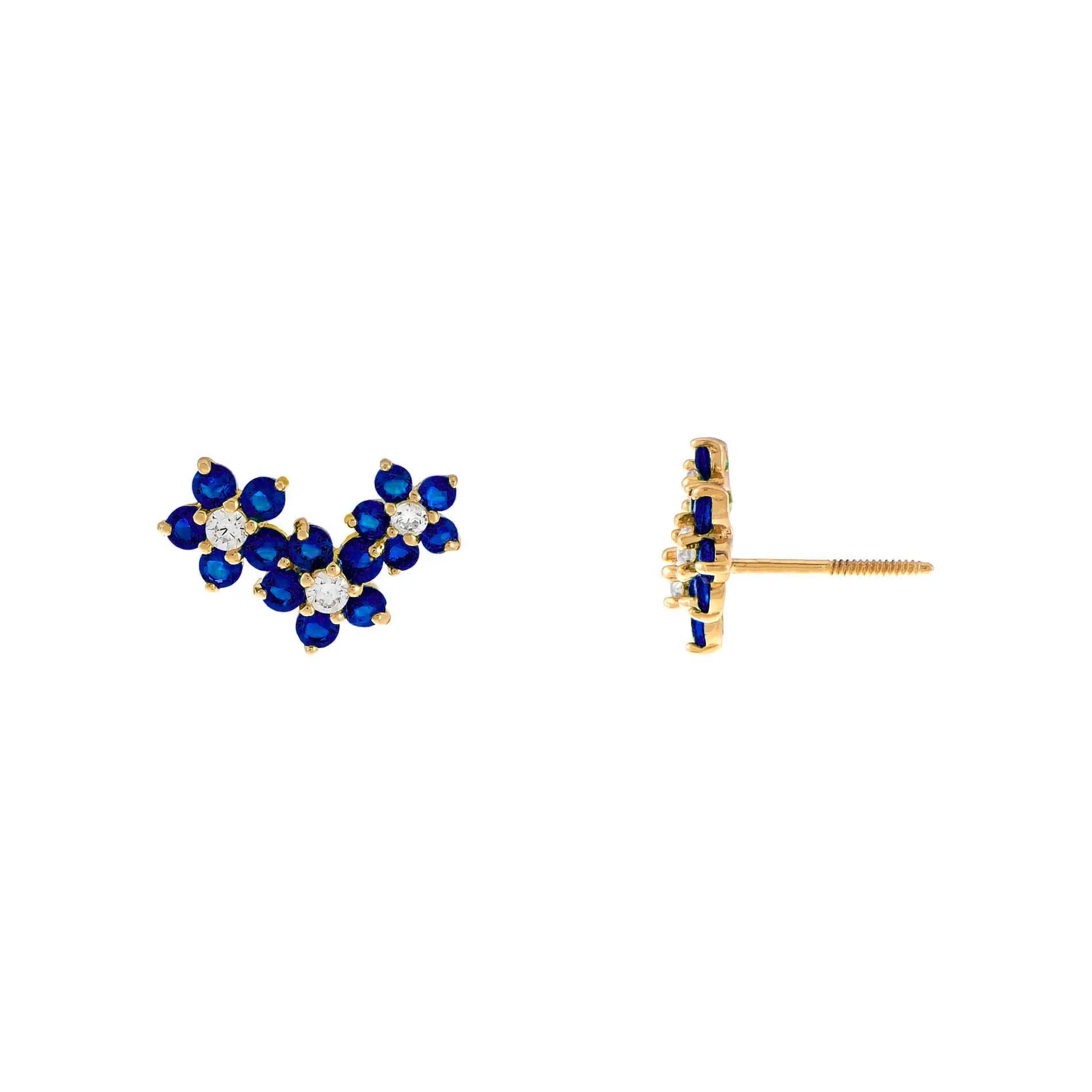 CZ Colored Flower Cluster Stud Earring 14K