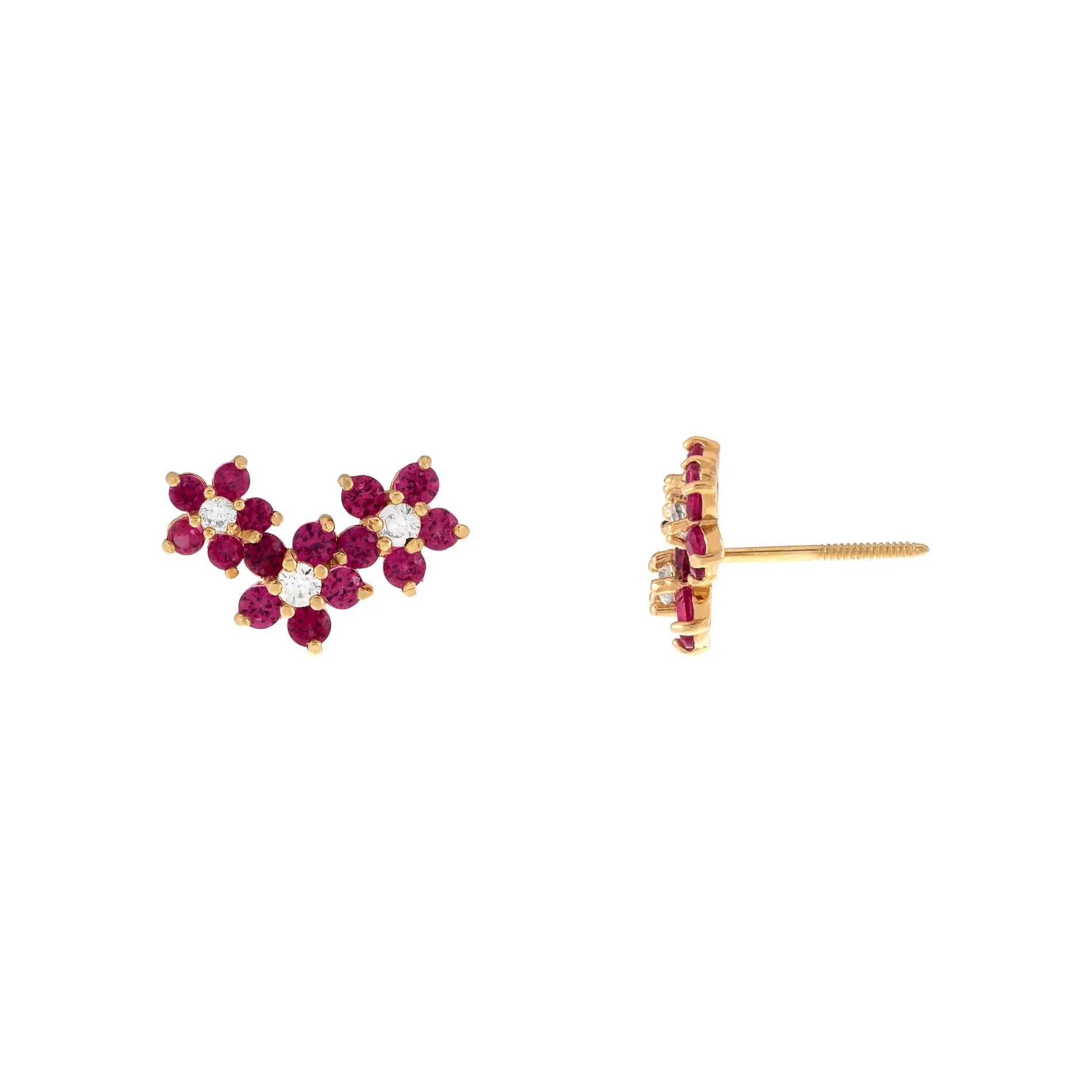 CZ Colored Flower Cluster Stud Earring 14K