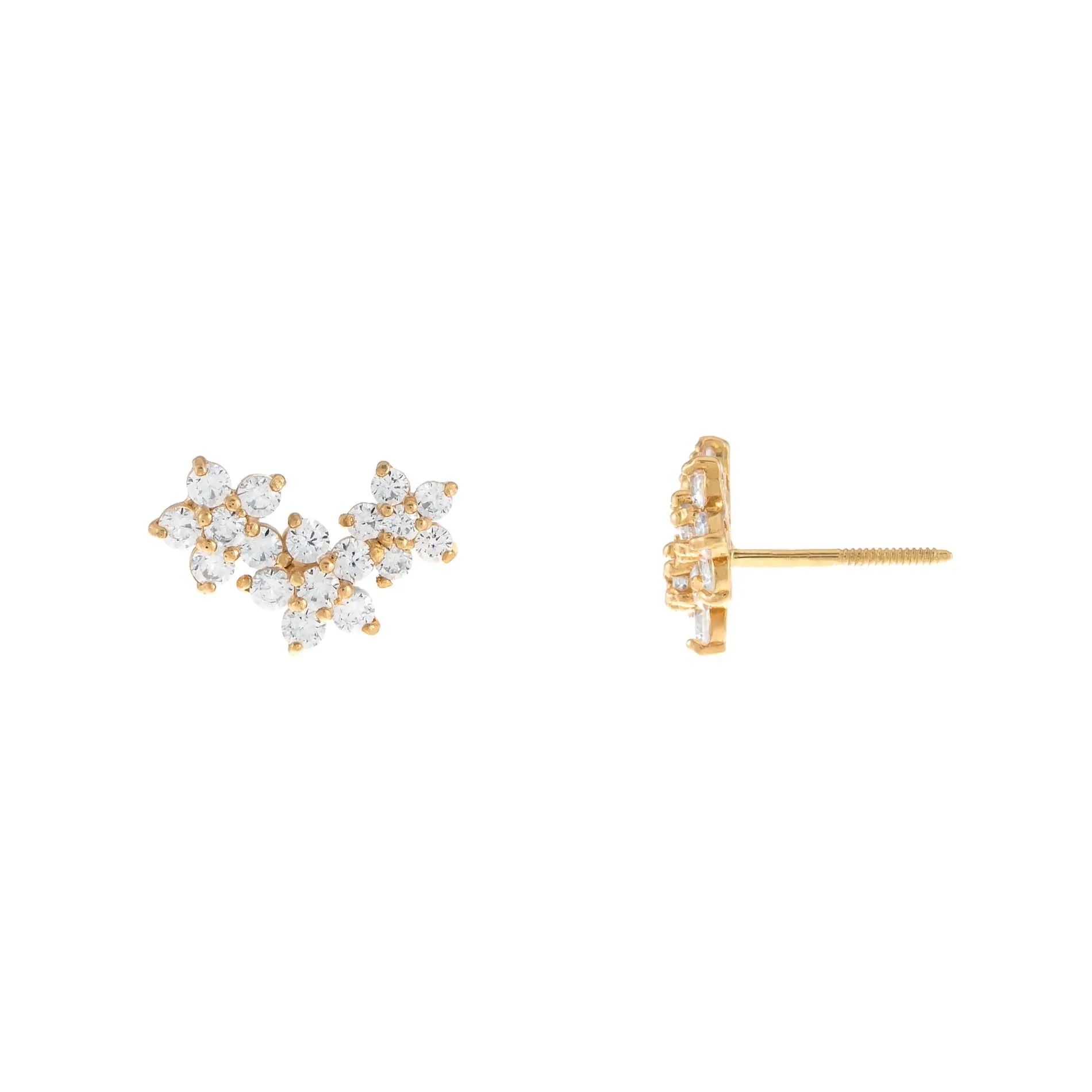 CZ Colored Flower Cluster Stud Earring 14K