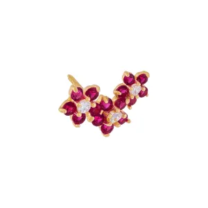 CZ Colored Flower Cluster Stud Earring 14K