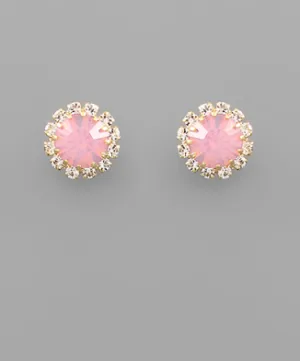CZ Crystal Stud Earrings Pink Opal