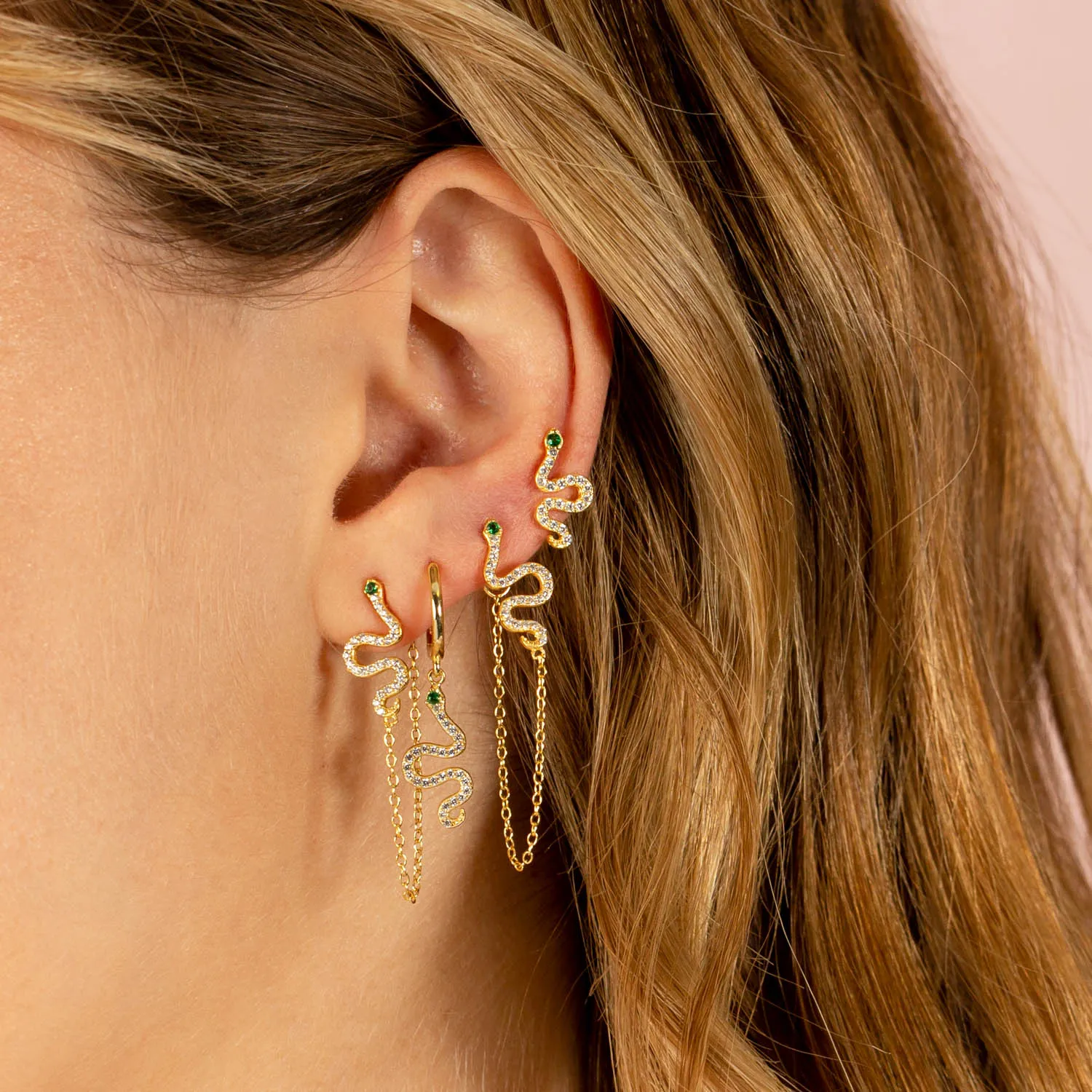CZ Emerald Green Snake Stud Earring