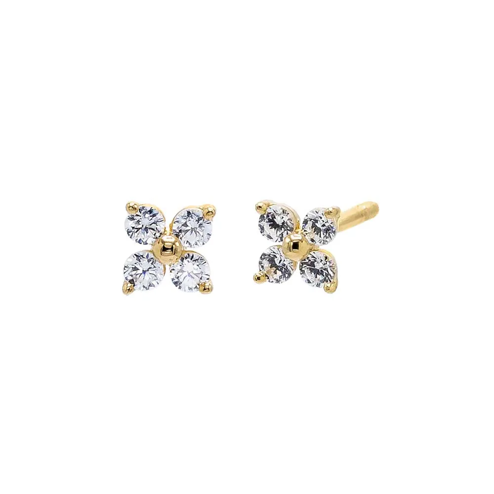 CZ Four Leaf Flower Stud Earring 14k