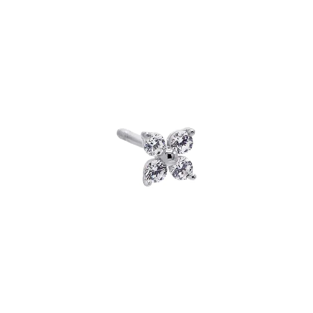 CZ Four Leaf Flower Stud Earring 14k