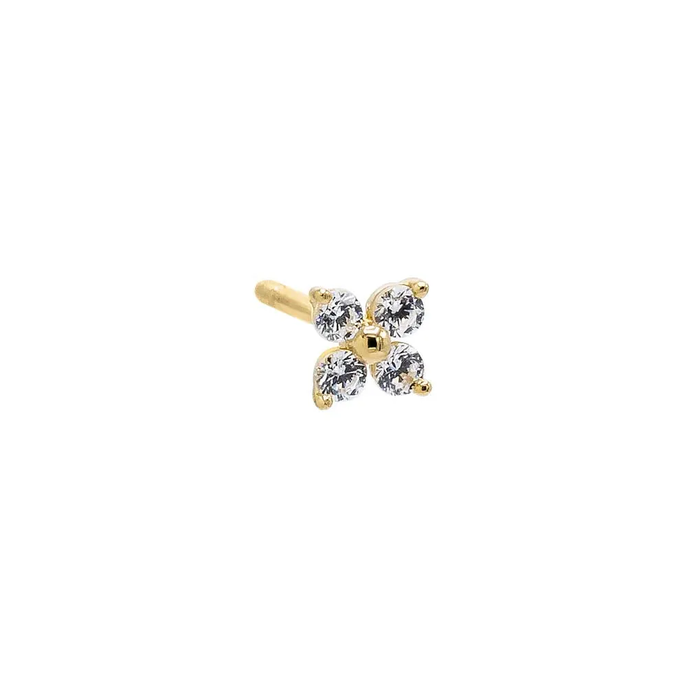 CZ Four Leaf Flower Stud Earring 14k