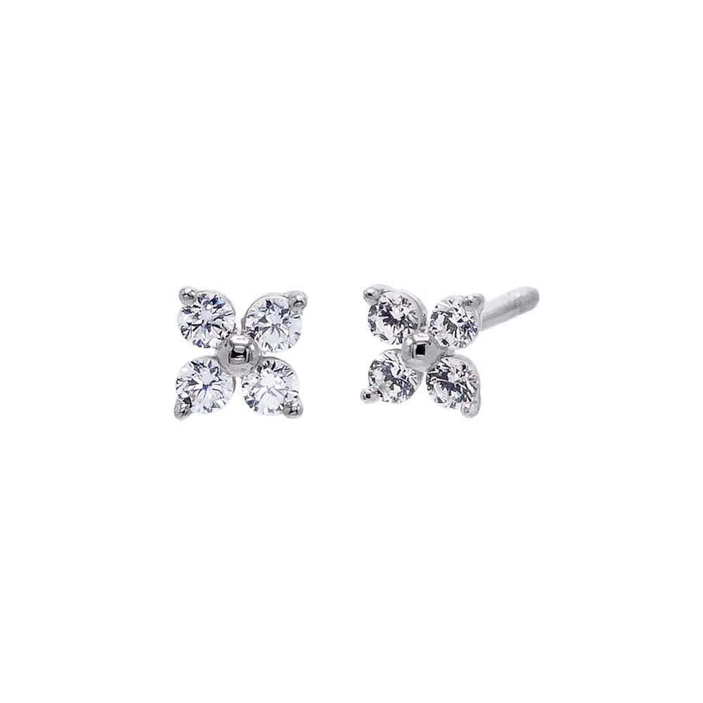 CZ Four Leaf Flower Stud Earring 14k