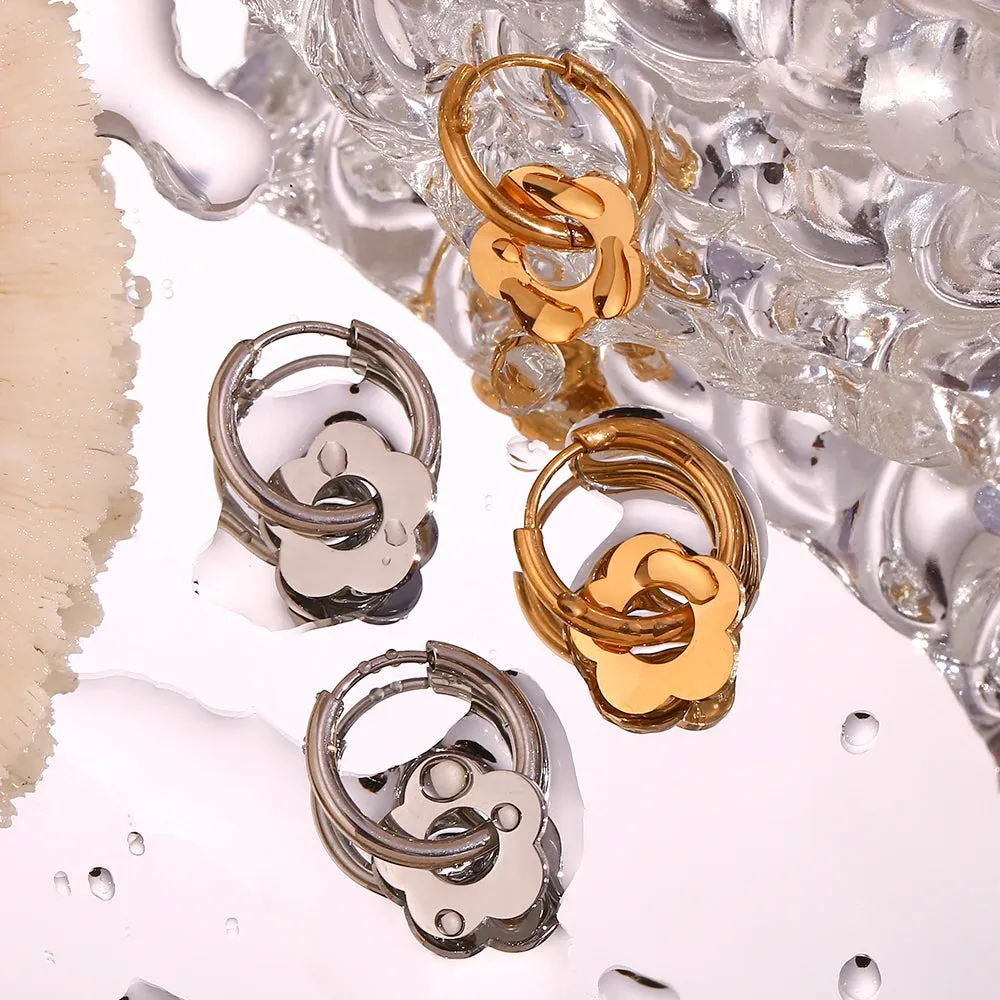 Dainty Floral Huggie Hoop Earrings