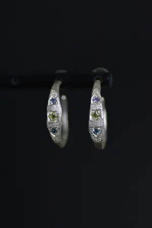 Dancer Topaz, Peridot & Tanzanite Silver Hoop Earrings 1197-3