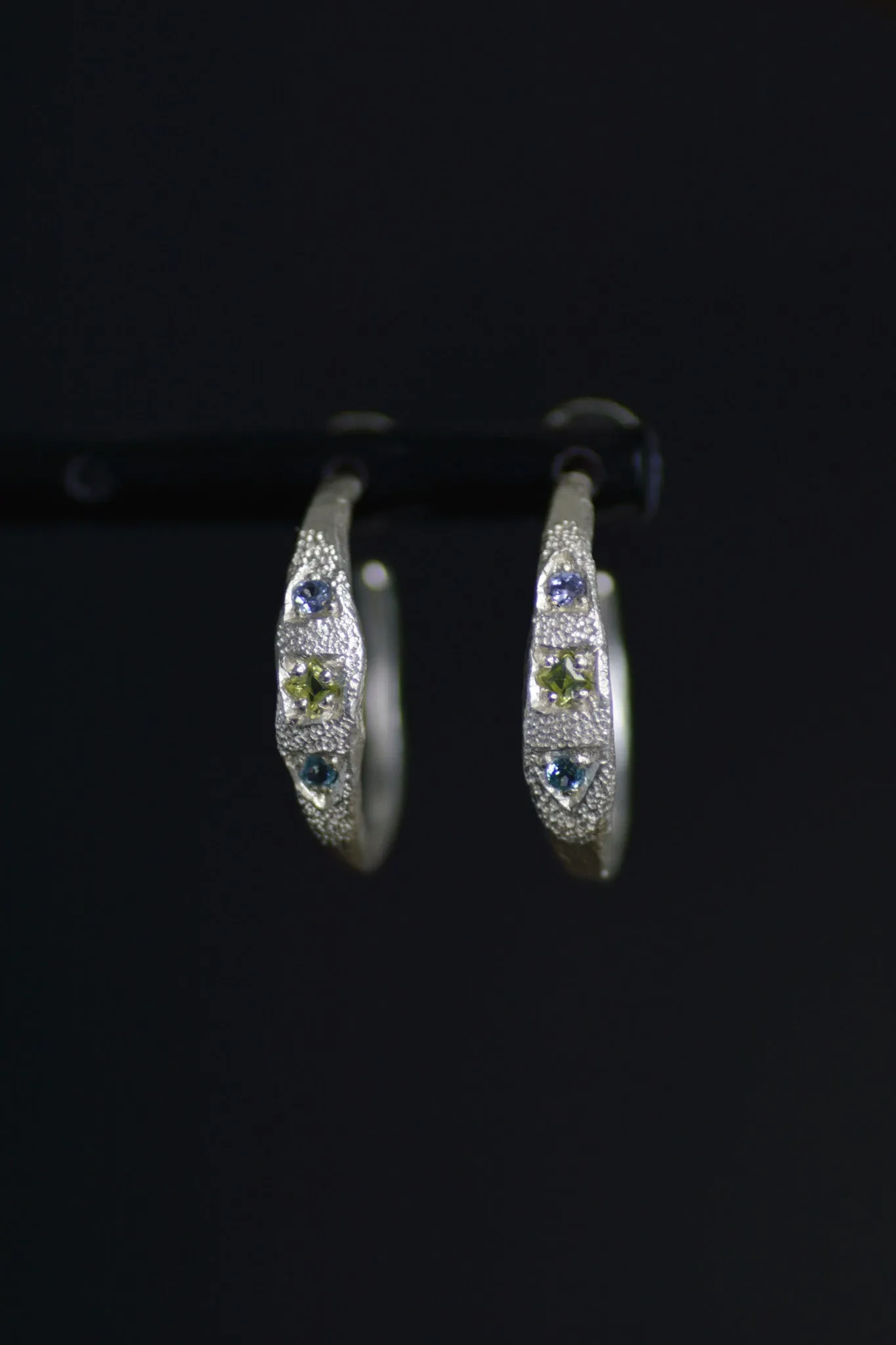 Dancer Topaz, Peridot & Tanzanite Silver Hoop Earrings 1197-3
