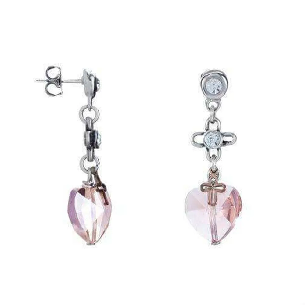 Dangle And Drop Earrings With Peach Hearts