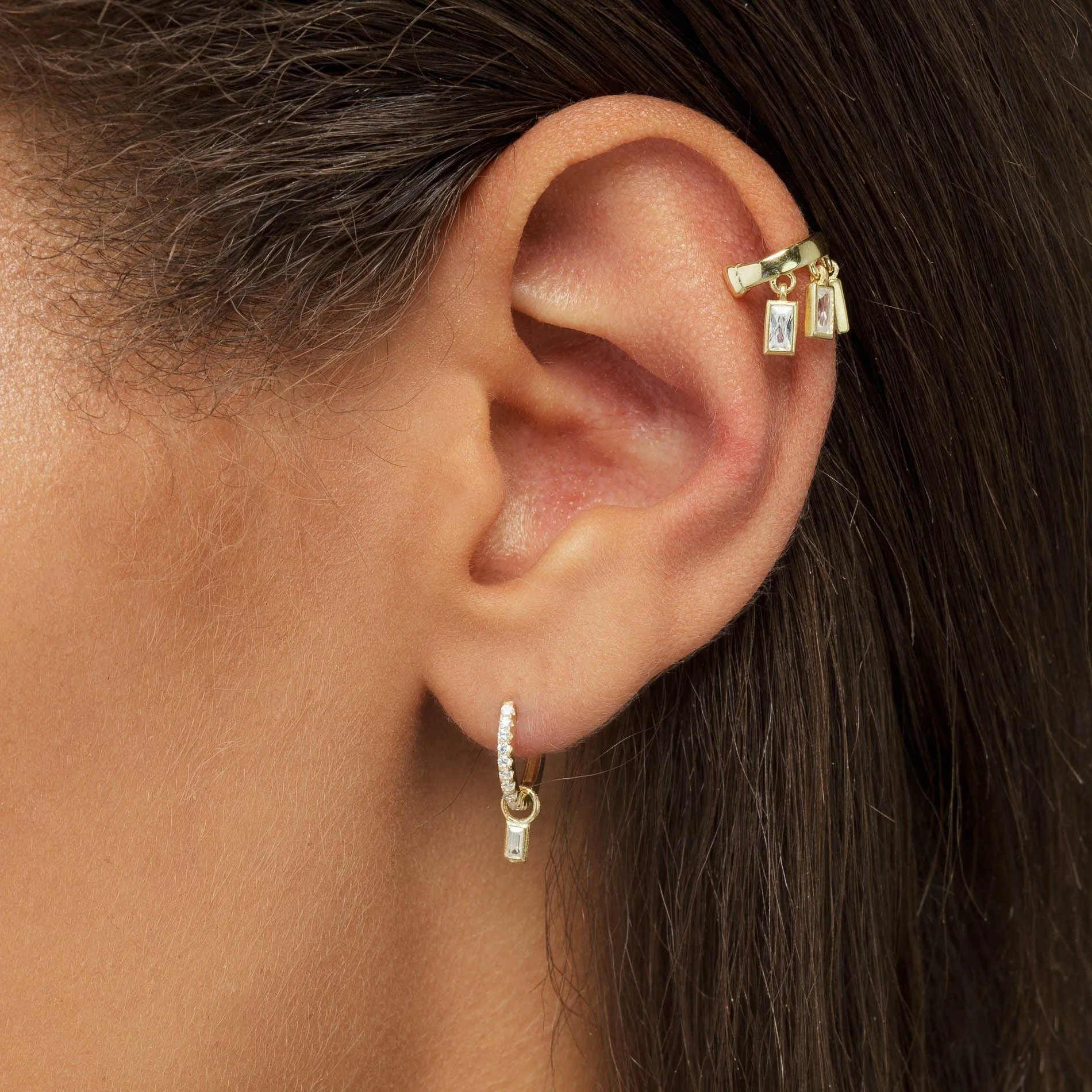 Dangling Baguette Huggie Earring