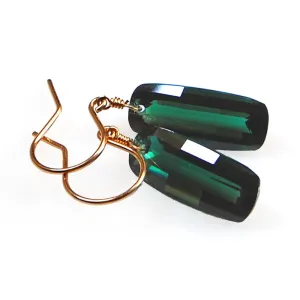 Dark Green Amethyst Baguette Cut Solitaire Earrings