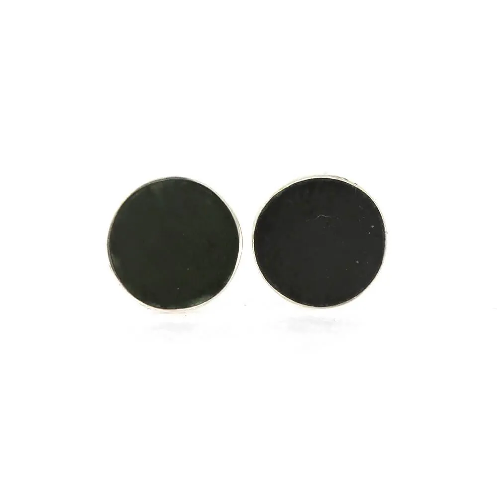 Dark Green Jade Stud Earrings in Sterling Silver