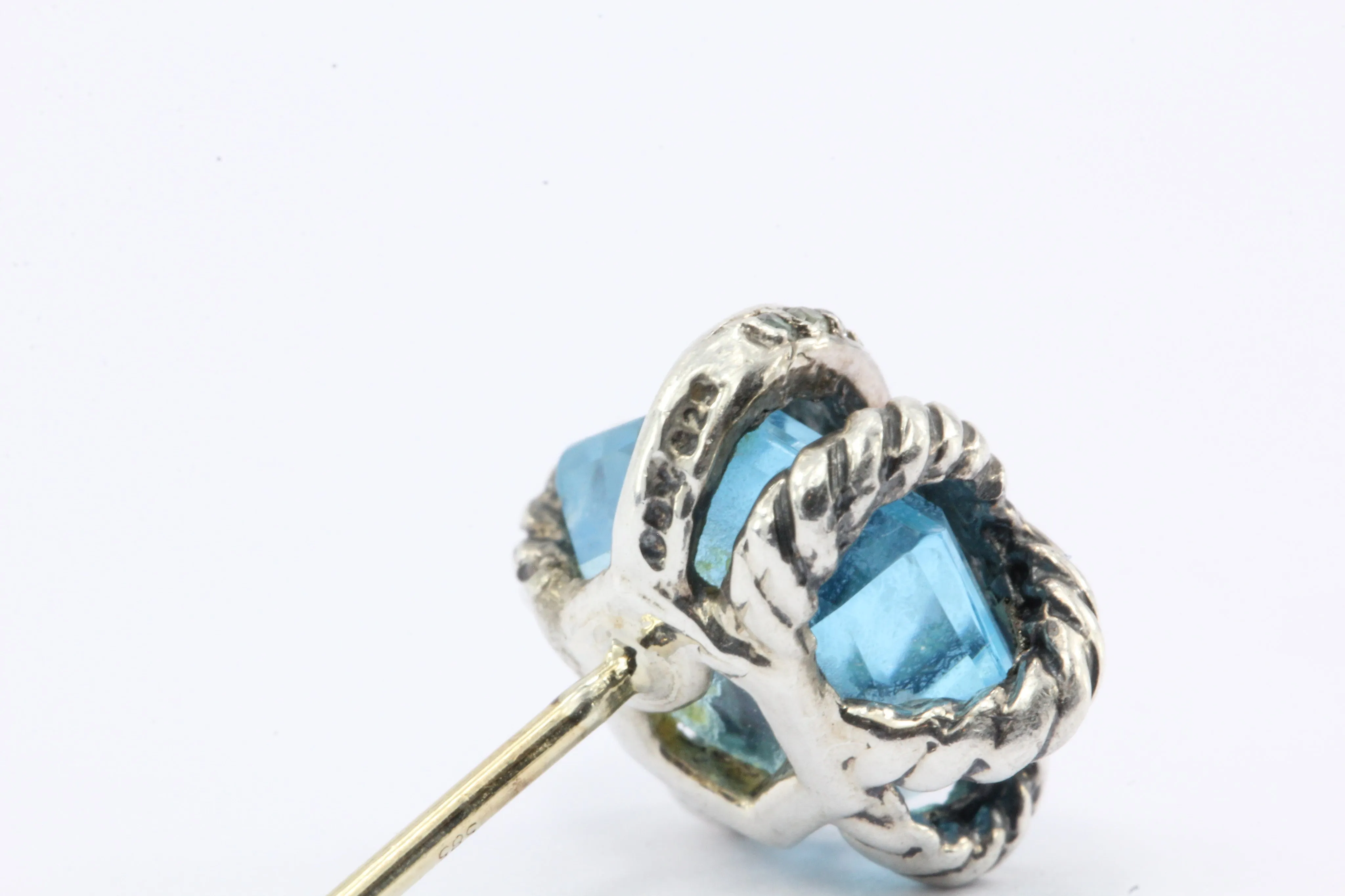 David Yurman Cable Wrap Sterling Silver Blue Topaz Diamond Earrings