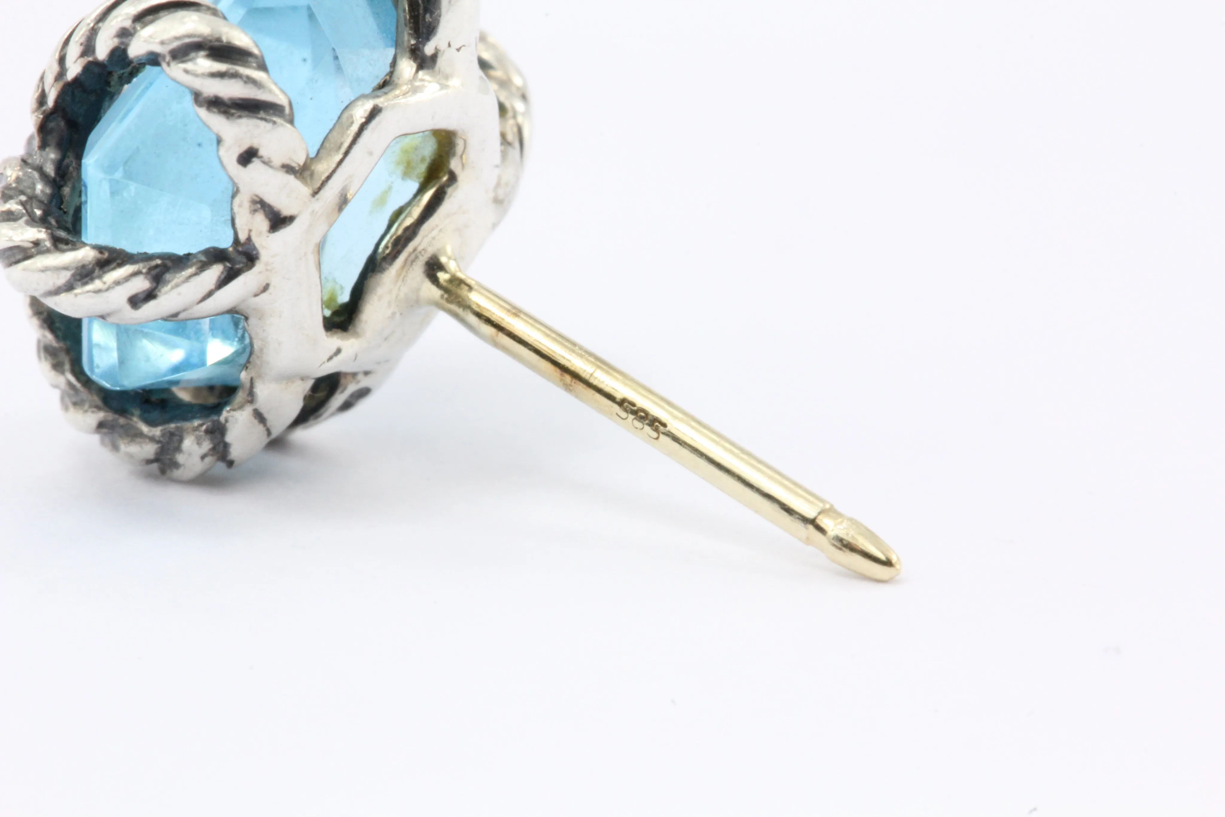 David Yurman Cable Wrap Sterling Silver Blue Topaz Diamond Earrings