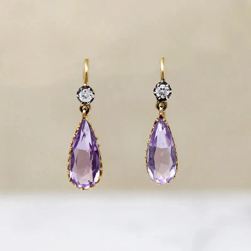 Delightful Amethyst Drop Earrings with Diamond Accents