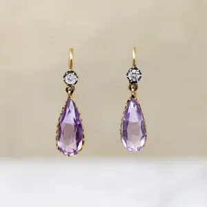 Delightful Amethyst Drop Earrings with Diamond Accents