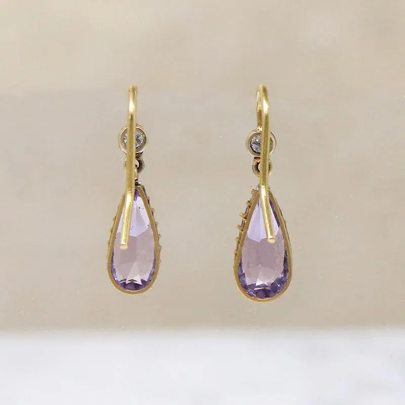Delightful Amethyst Drop Earrings with Diamond Accents